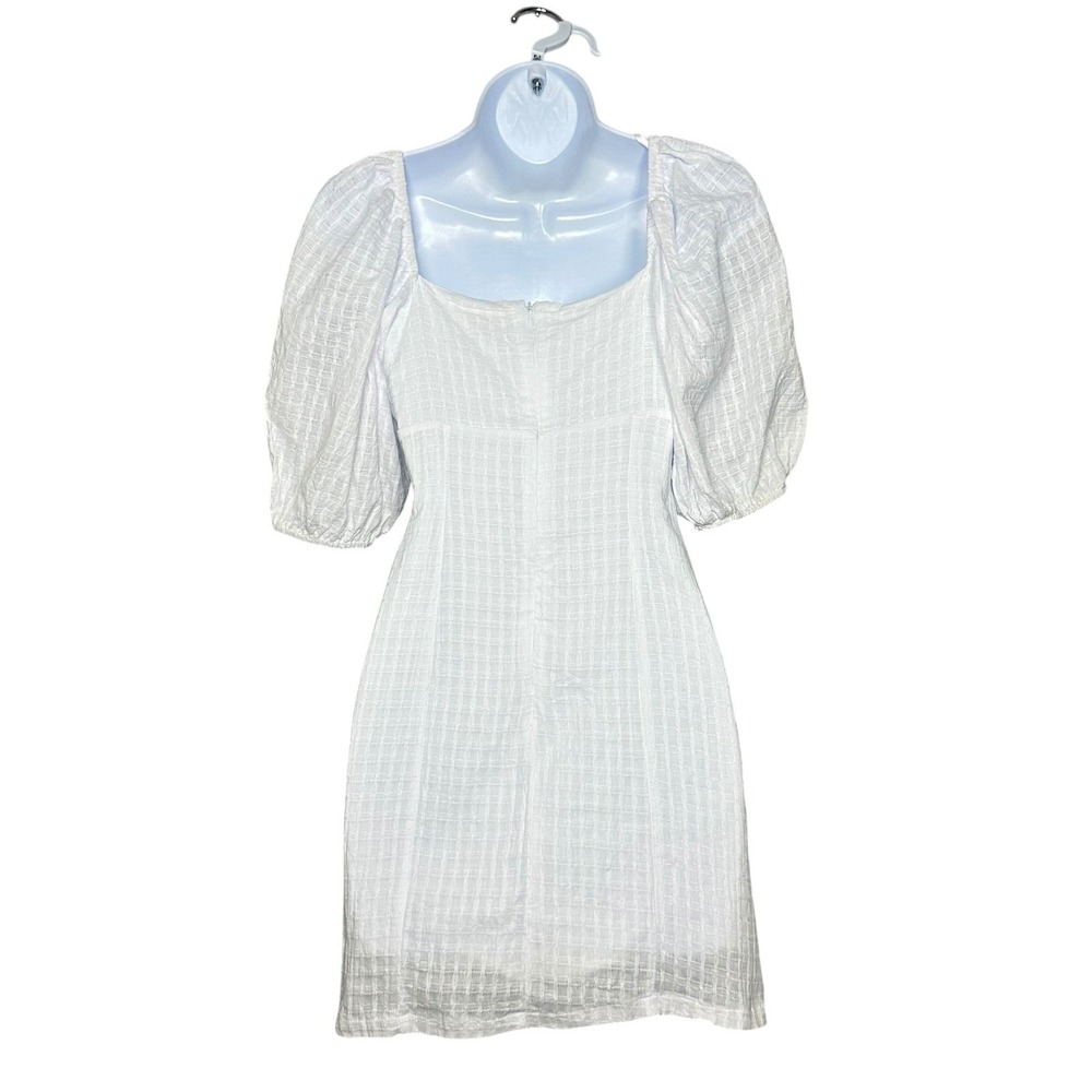 Showpo White Babydoll Mini Dress Puff Sleeves Square Neck‎ Milkmaid US Size 4 - Picture 3 of 13